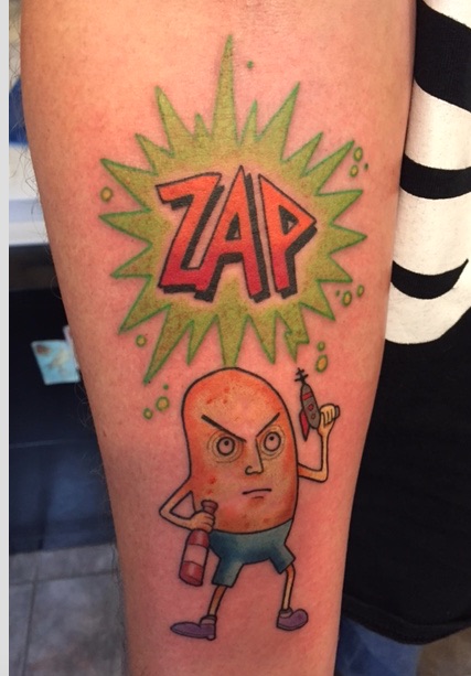 Cartoon Potato Man Tattoo On Right Forearm