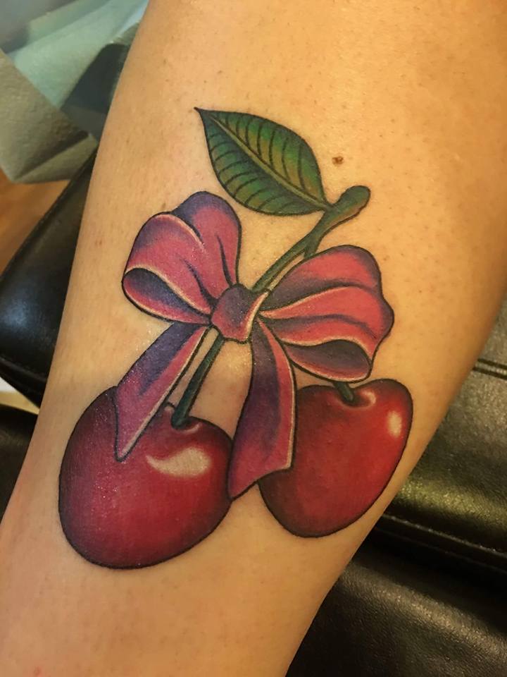 Cherries With Bow Tattoo Design For Forearm By Zak Schulte
