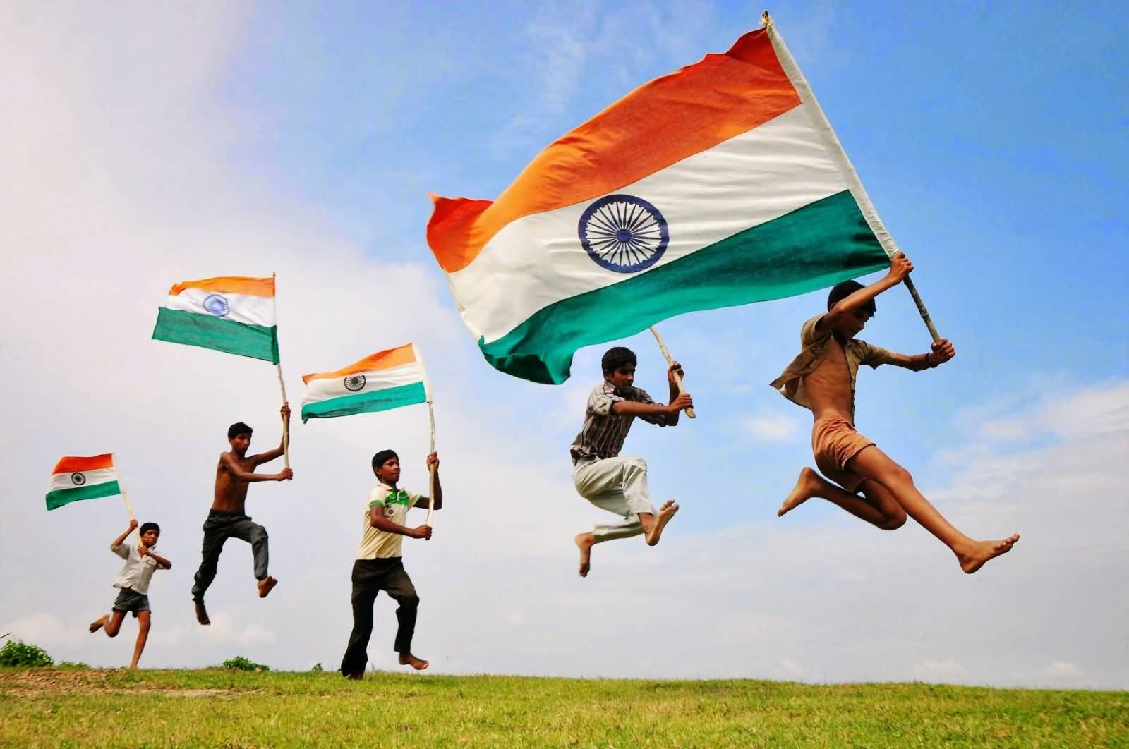 Children Running With Indian Flags Happy Republic Day