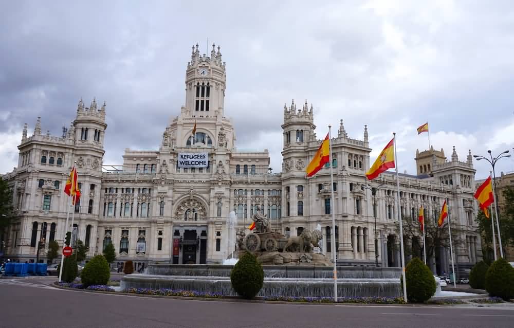 Cibeles Fountain And Cybele Palace View