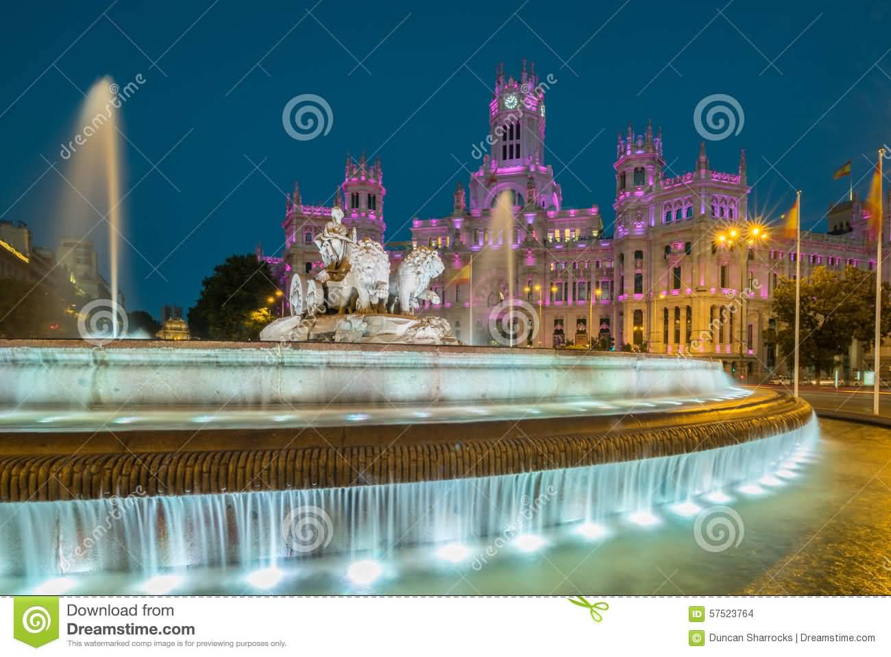 Cibeles Fountain And The Cybele Palace With Night Lights