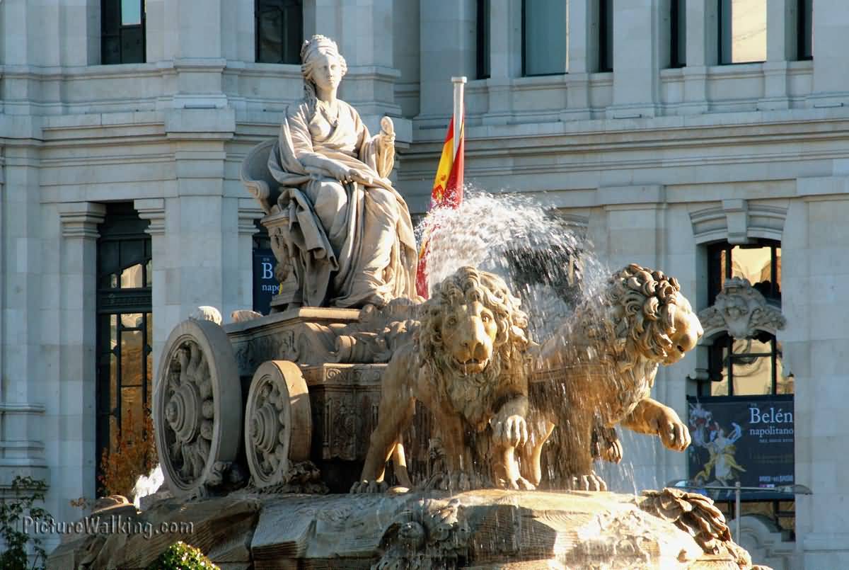Closeup Of Cibeles Fountain In Front Of Cybele Palace