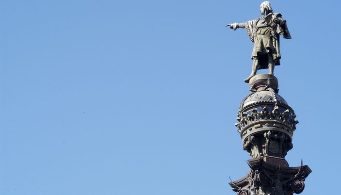 Closeup Of The Columbus Monument In Barcelona