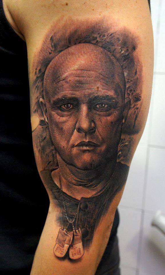 Colonel Walter E. Kurtz Tattoo On Left Half Sleeve By Fredy