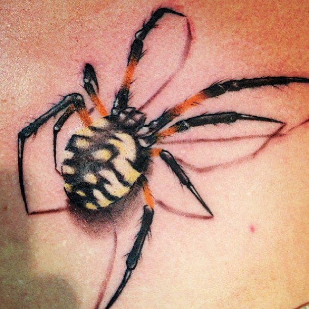 Colored Spider Tattoo On Chest