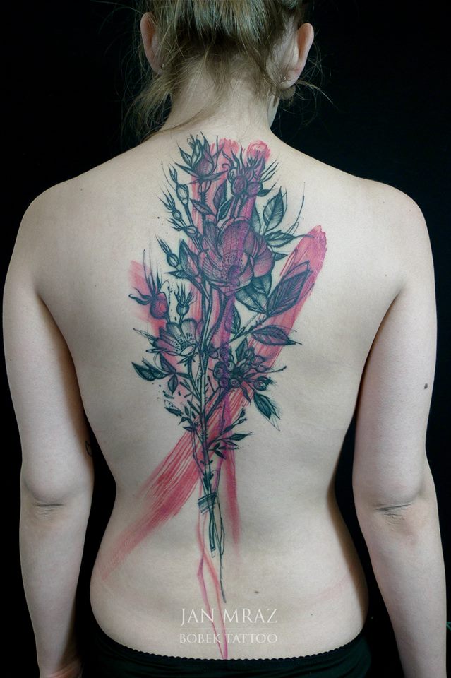 Colorful Flowers Tattoo On Women Full Back By Jan Mraz