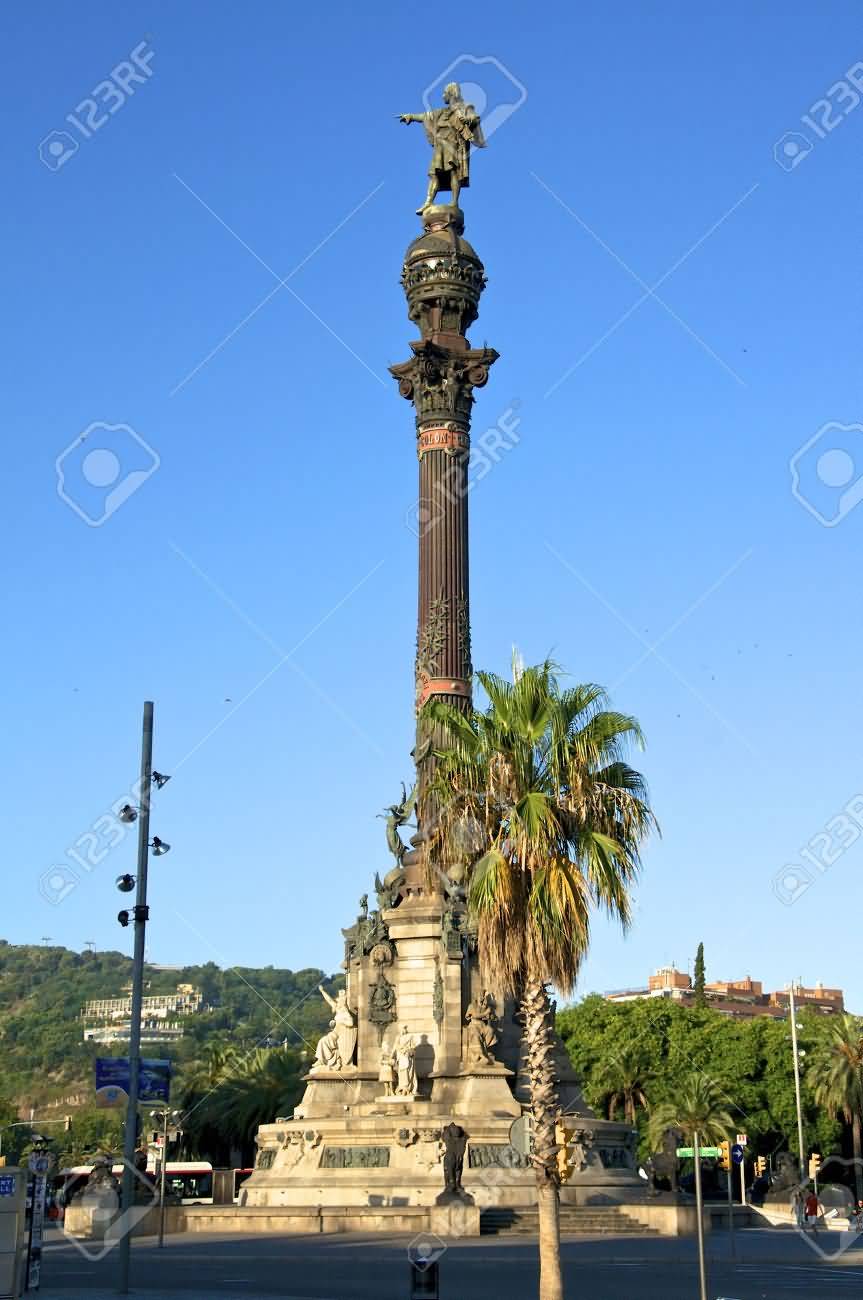 Columbus Monument At Morning In Barcelona