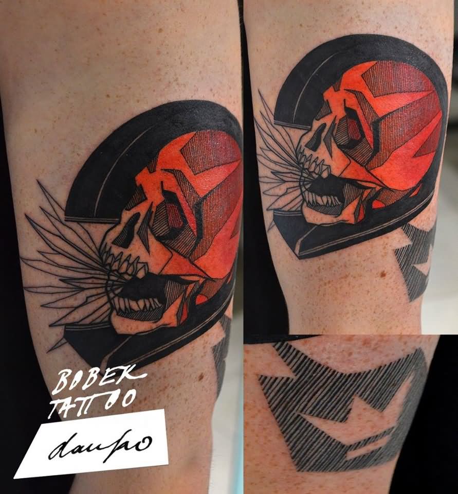 Cool Abstract Skull Tattoo On Half Sleeve By Dan Ko