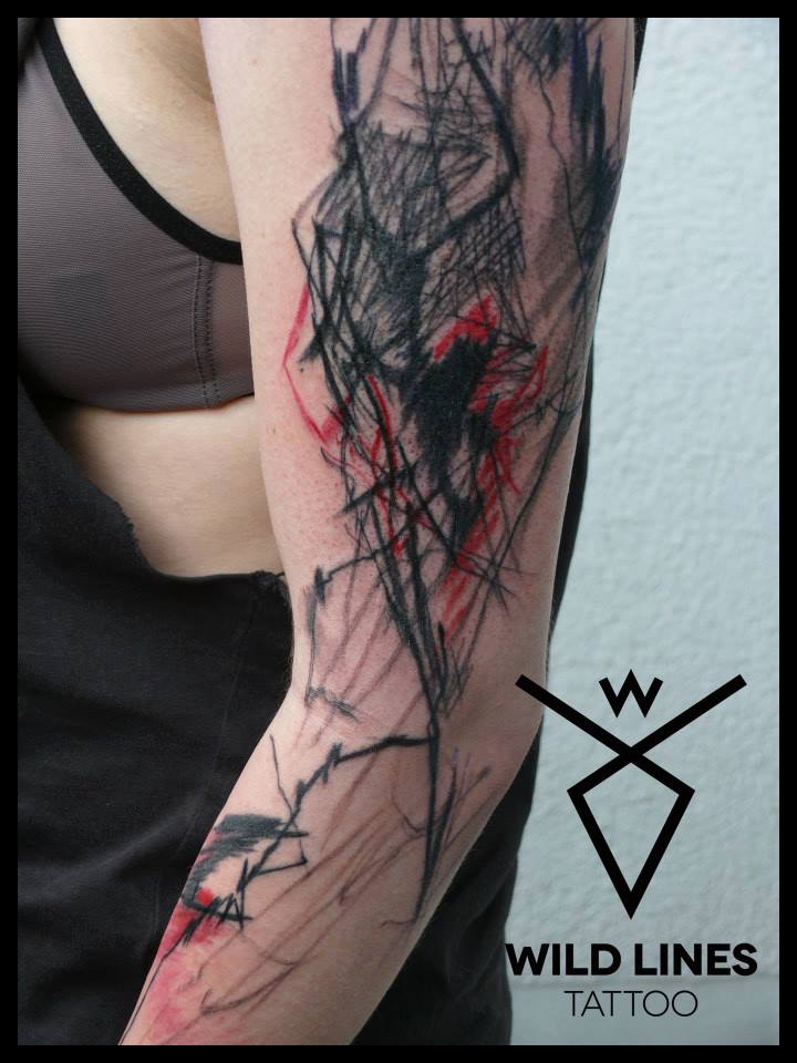 Cool Abstract Tattoo On Left Full Sleeve By Dodo Deer