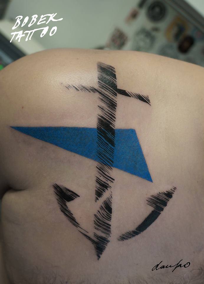 Cool Black Ink Anchor Tattoo On Left Back Shoulder By Dan Ko
