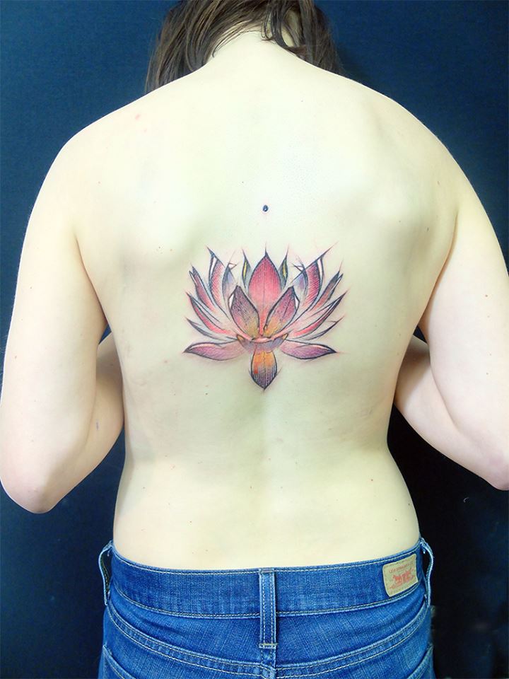 Cool Lotus Flower Tattoo On Women Full Back