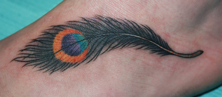 Cool Peacock Feather Tattoo on Foot