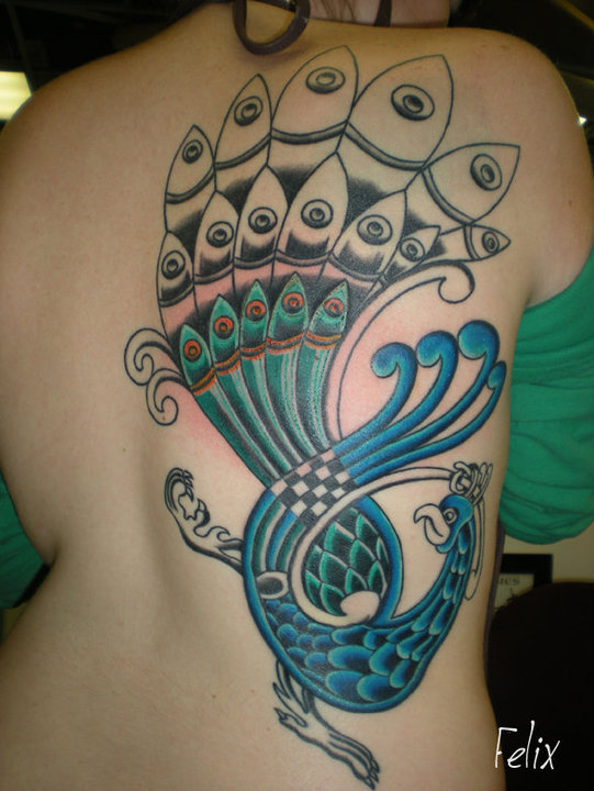 Cool Peacock Tattoo On Women Full Back