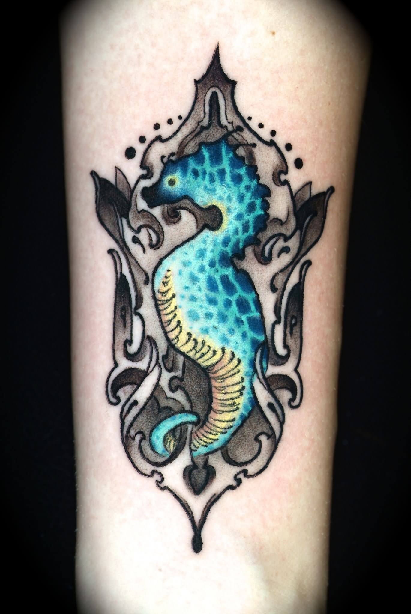 Cool Seahorse Tattoo On Forearm