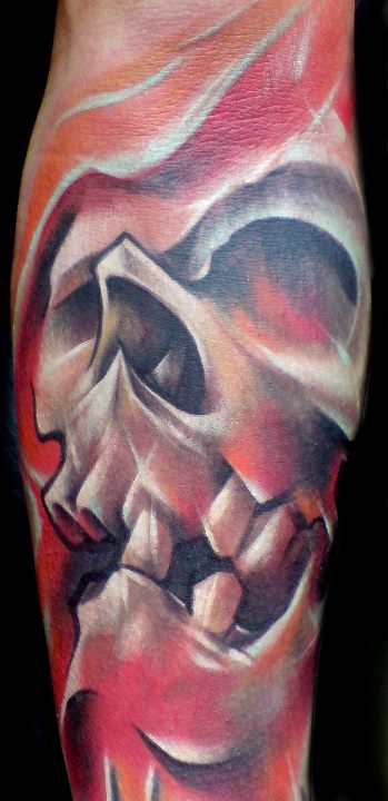 Cool Skull Tattoo On Sleeve By Peter Bobek