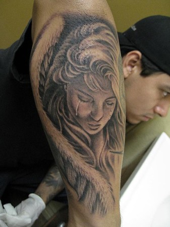 Crying angel Tattoo On Arm