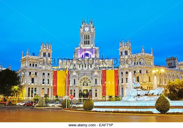 Cybele Palace City Hall Of Madrid With Night Lights