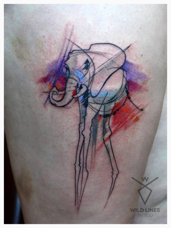 Dali Elephant Tattoo On Right Half Sleeve By Dodo Deer