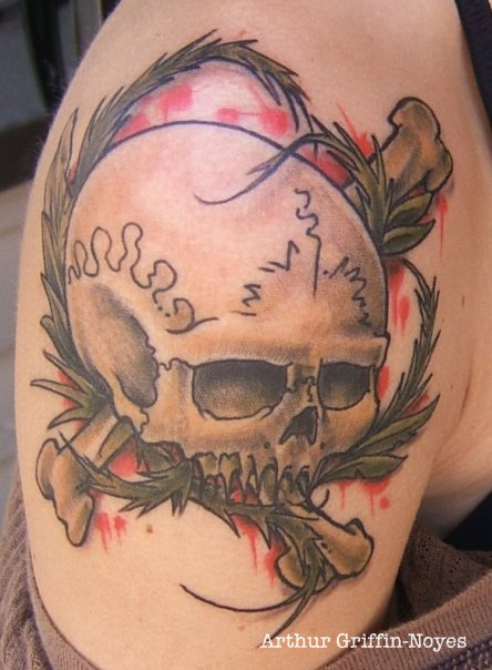 Danger Skull Tattoo On Right Shoulder By Arthur Griffin Noyes
