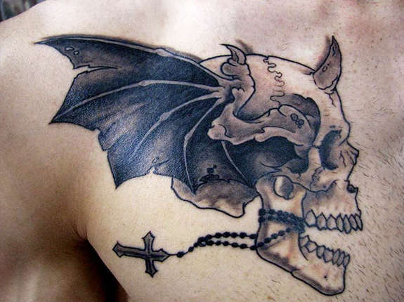 Devil Skull Tattoo On Chest