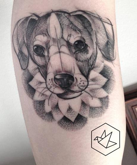 Dotwork Dog Head Tattoo Design For Sleeve