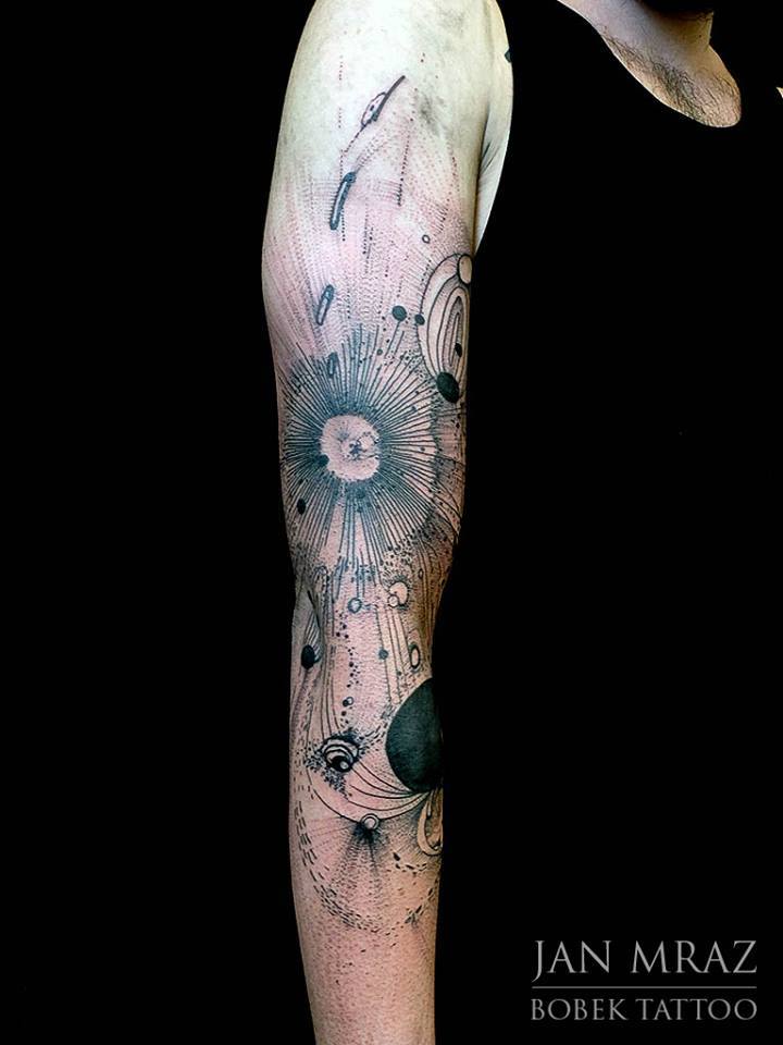 Dotwork Planets Tattoo On Right Full Sleeve