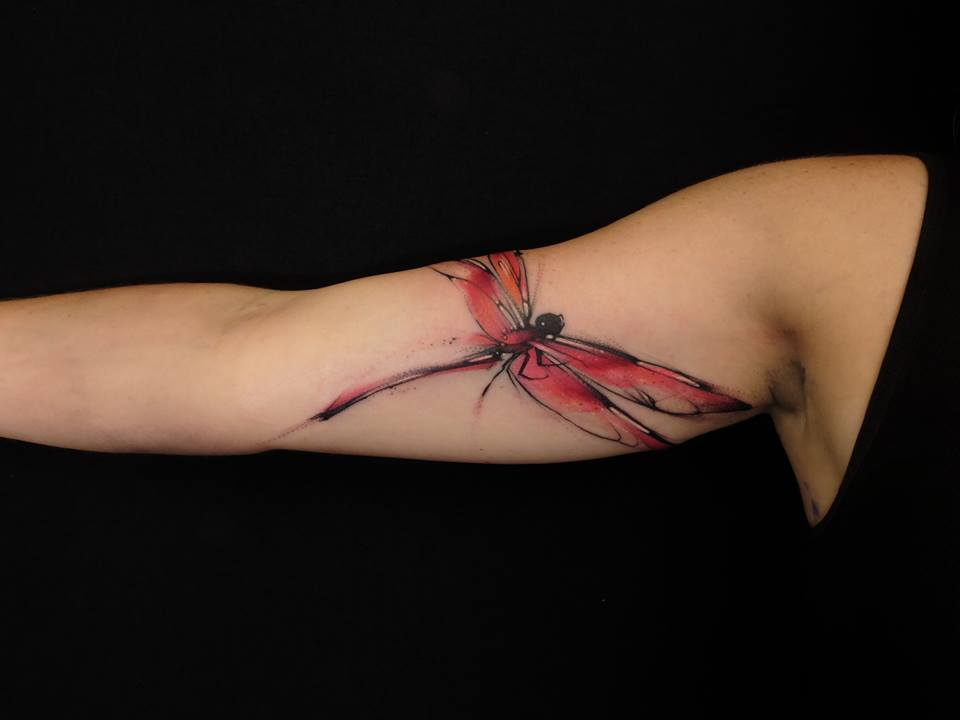 Dragonfly Tattoo On Right Bicep
