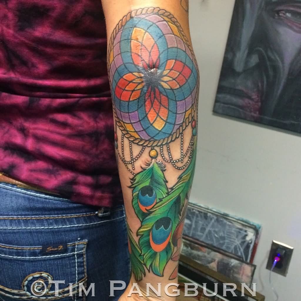Dreamcatcher Peacock Feather Tattoo by Tim Pangburn