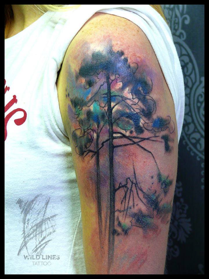 Fantastic Tree Tattoo On Left Half Sleeve