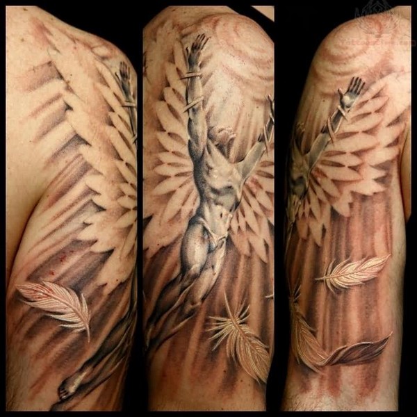 Flying Angel Tattoo On Half Sleeve