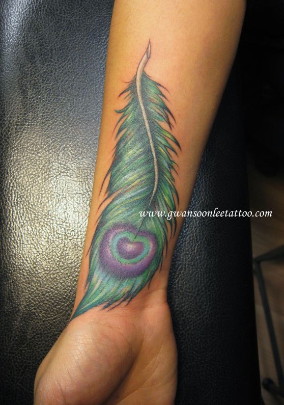 Forearm Peacock Feather Tattoo For Girls