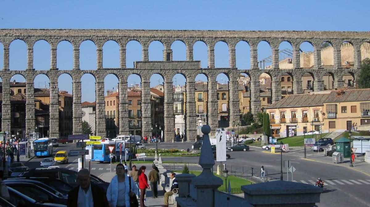Front Panoramic View Of The Aqueduct of Segovia