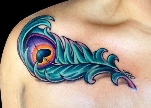 Front Shoulder Peacock Feather Tattoo