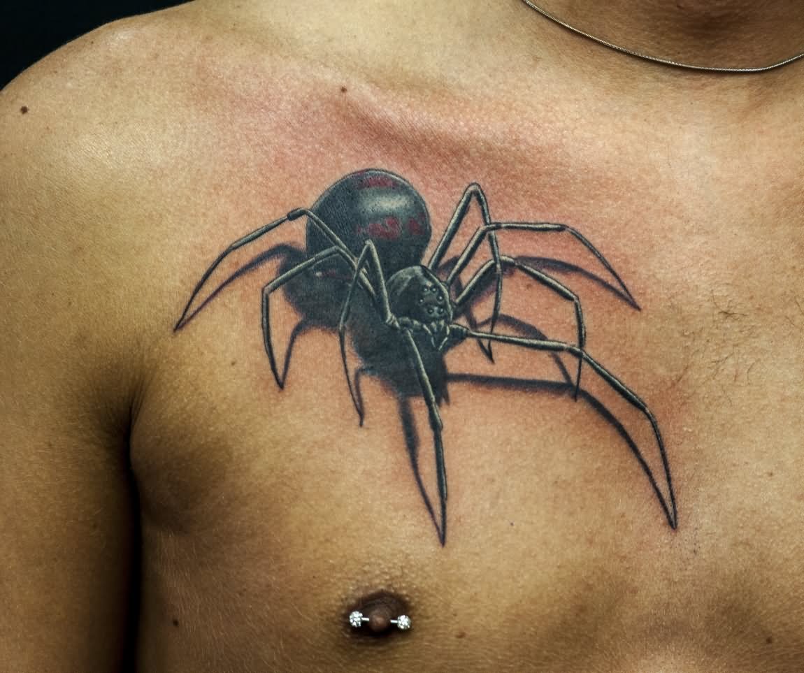 Front Shoulder Spider Tattoo For Men