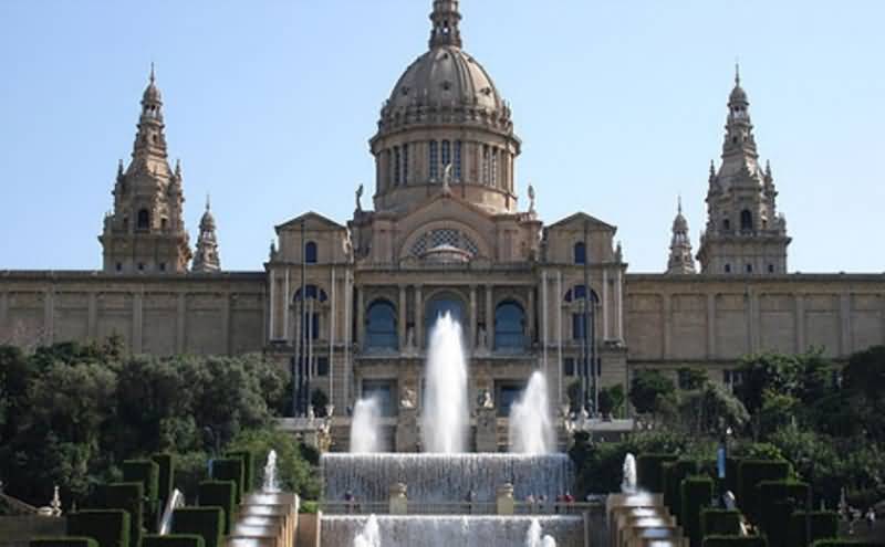Front View Of Palau Nacional And Magica Fountain