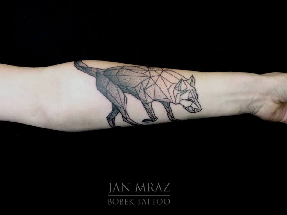 Geometric Dog Tattoo On Left Forearm By Jan Mraz