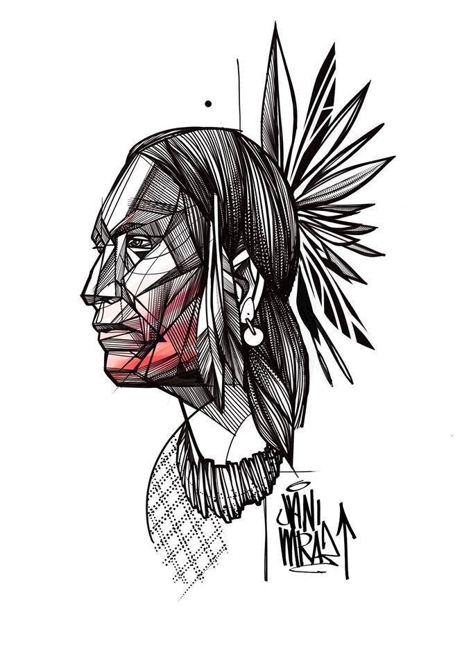 Geometric Native Women Face Tattoo Design By Jan Mraz