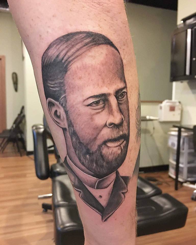 German Scientist Heinrich Hertz Portrait Tattoo On Right Arm