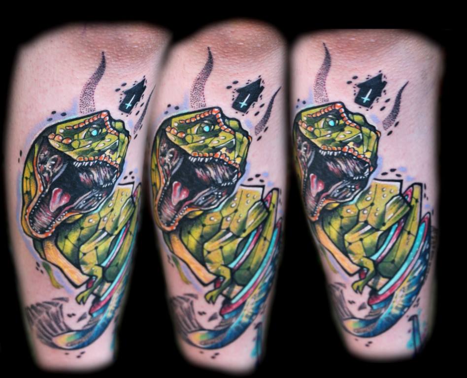 Green Dinosaur Tattoo Design For Sleeve
