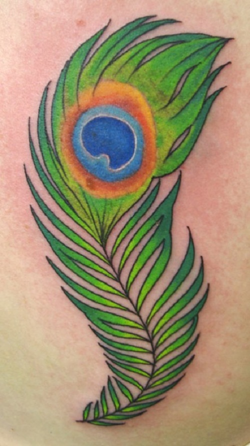Green Ink Peacock Feather Tattoo