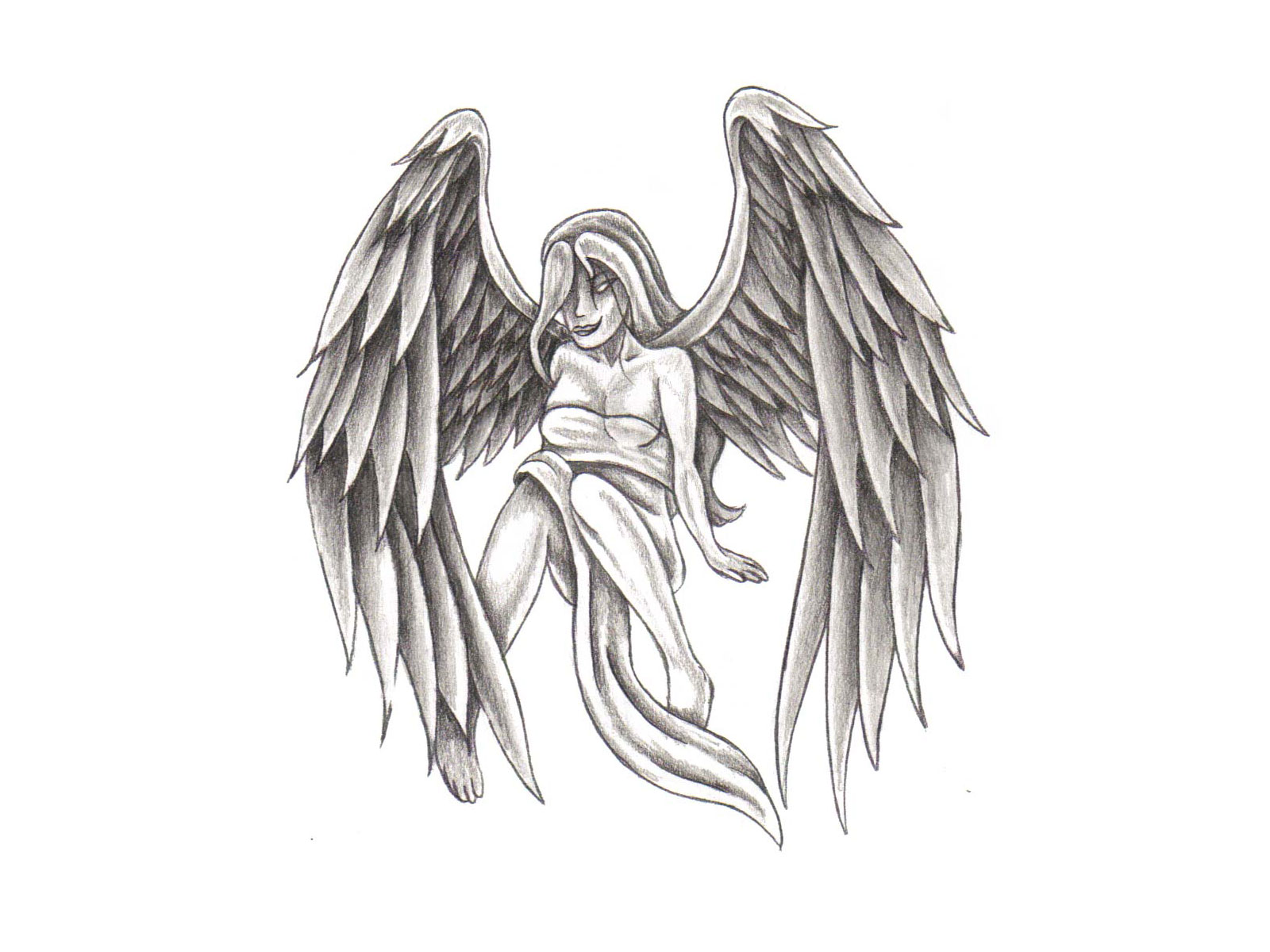 Grey And Black Angel Tattoo Design