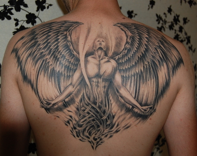 Black angel tattoo