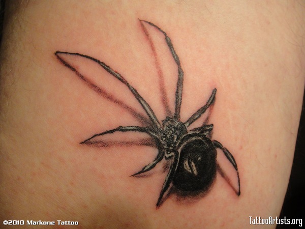 Grey And Black Spider Tattoo On Back Shoulder