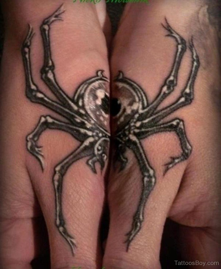 Grey And White Spider Tattoos On Both Hands