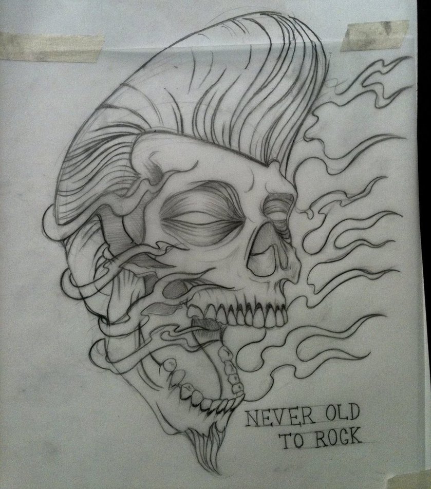 Grey Ink Man Skull Tattoo Design By Piglegion