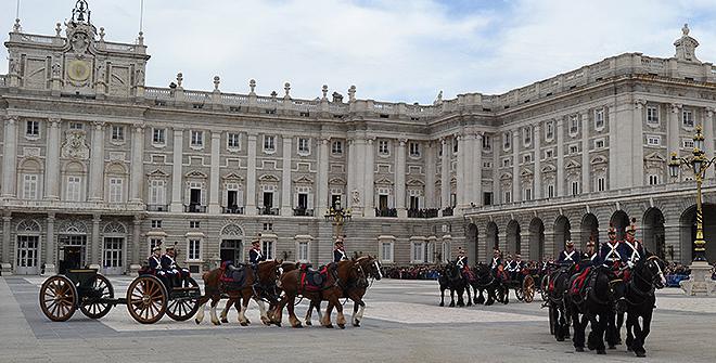 Guards March In The Courtyard Of The Royal Palace Of Madrid