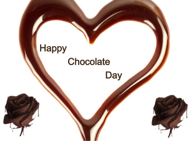 Happy Chocolate Day Chocolate Heart And Rose Flowers