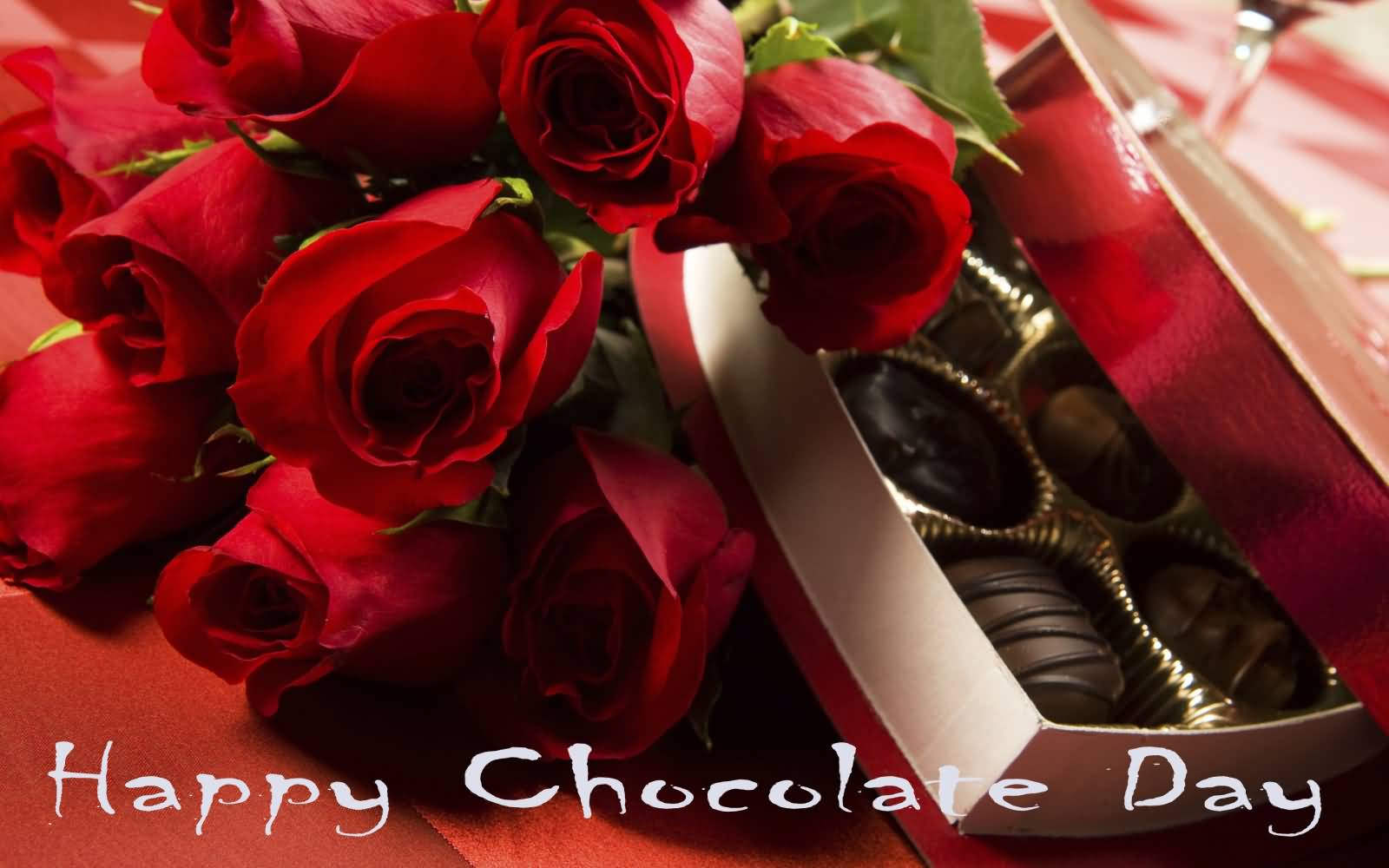 Happy Chocolate Day Rose Flowers And Chocolates For You