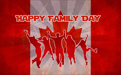 Happy Family Day Canada Flag In Background