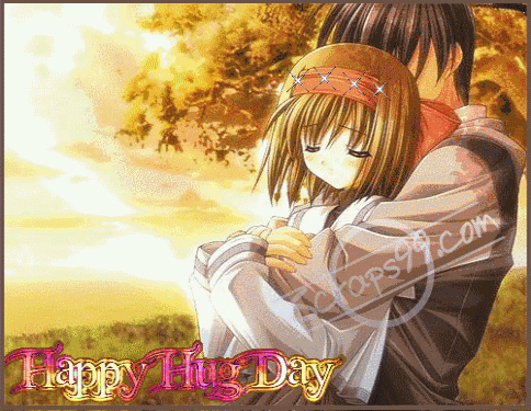 Happy Hug Day Anime Couple Glitter